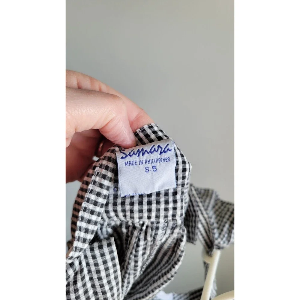 Samara Sundress Vintage Gingham Summer Dress Black Strawberry Applique Sz  S 5